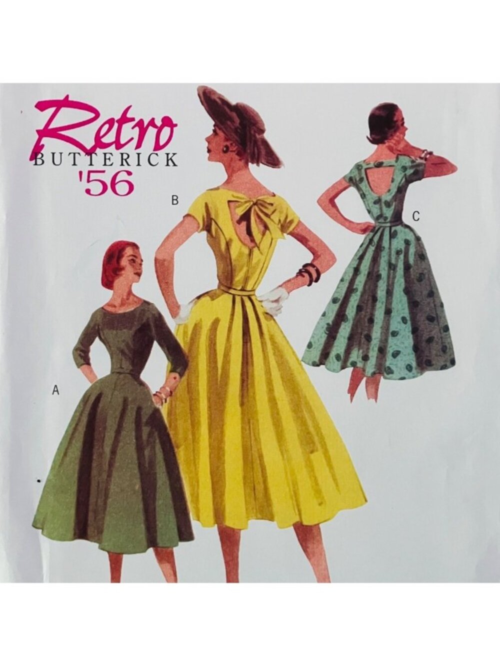 Retro Butterick B5605 50s Dress Reprint Sewing Pattern Cut Out Back Sz 8-14 FF